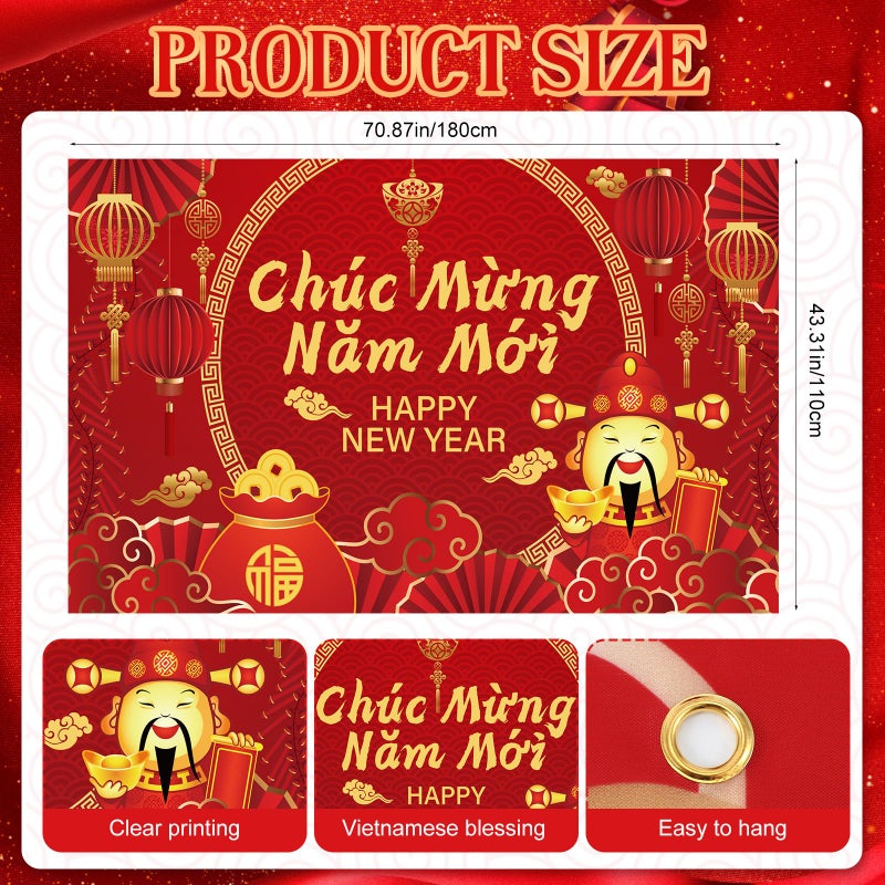 SmoothNovelty 6x4 ft Vietnamese New Year Backdrop Vietnamese Lunar New Year Decorations 2026 TET Decorations for Holiday Spring Festival Party - Image 2