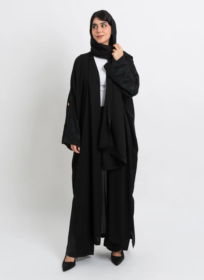 Kaafmeem Black Tangled Leafs Bohemian Abaya