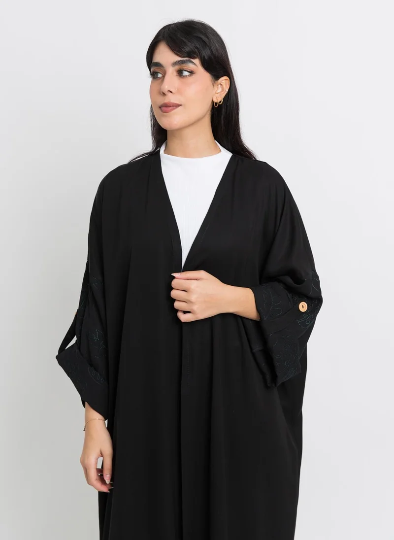 Kaafmeem Black Tangled Leafs Bohemian Abaya