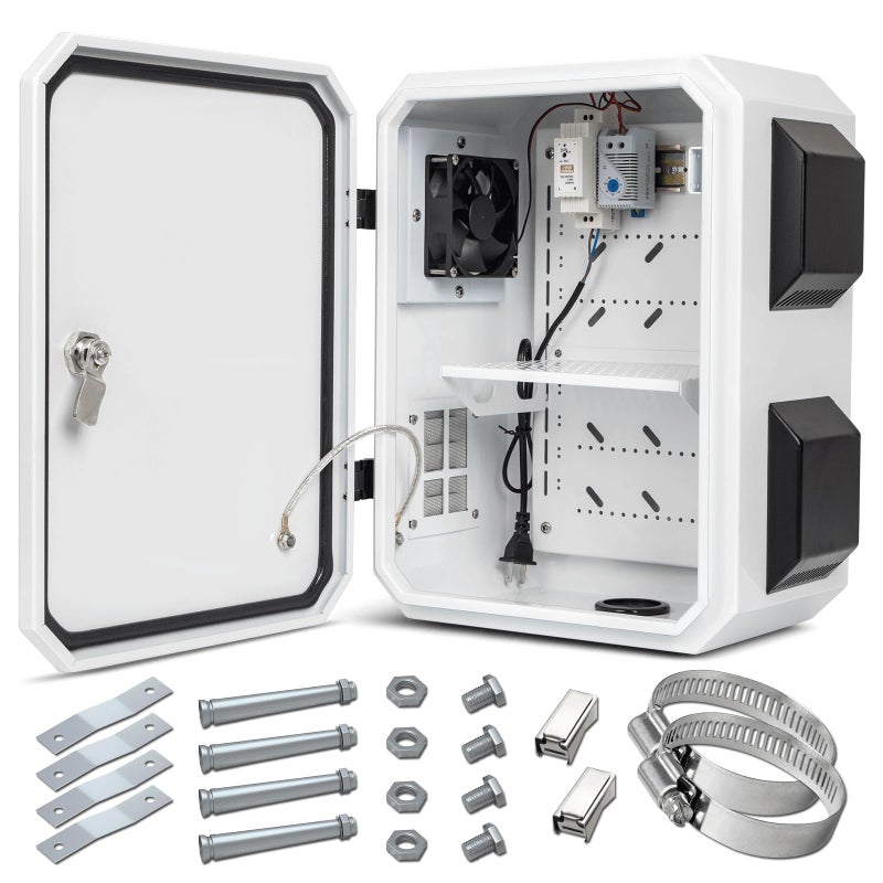 Outdoor Electrical Box with Thermostat and Fan ColdRolled Steel Plate Aluminum Alloy Back Beam OnePiece Ventilation Design IP65 Waterproof WallPole Mounted 157 x 118 x 79