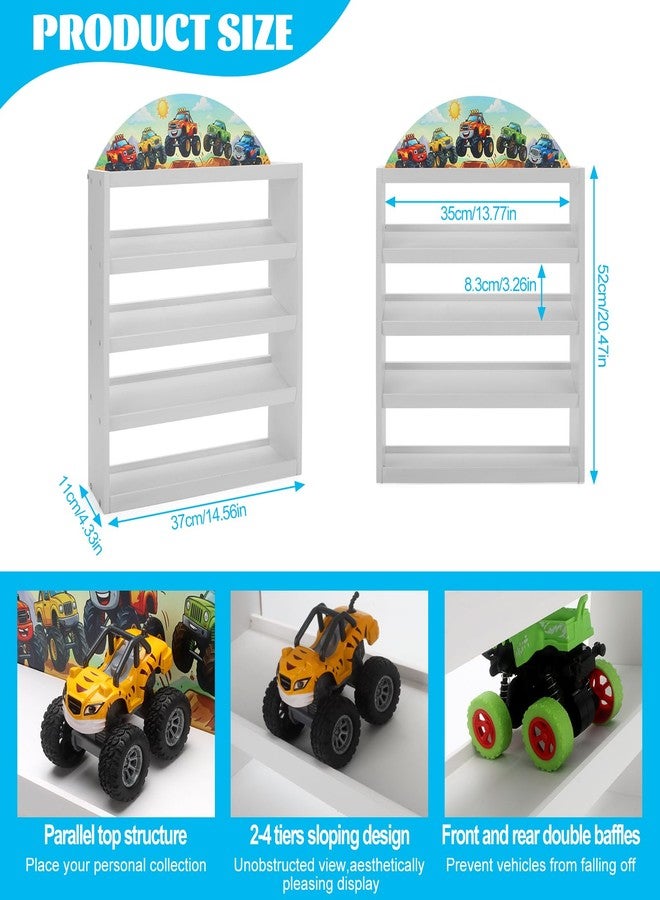 GIASSVIO Wood Monster Truck Storage,5-Tier Monster Trucks Display Case Holds 20 Trucks,Wall Mount Display Shelfr with Cartoon Pattern Top as Birthday for Kids Collectors - Image 2