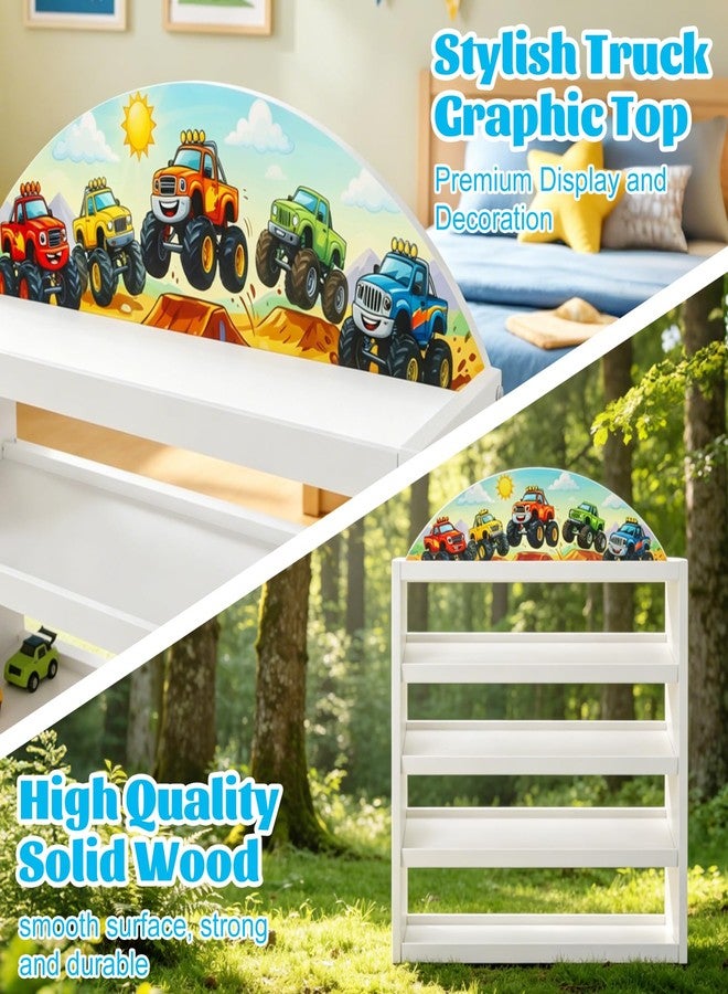 GIASSVIO Wood Monster Truck Storage,5-Tier Monster Trucks Display Case Holds 20 Trucks,Wall Mount Display Shelfr with Cartoon Pattern Top as Birthday for Kids Collectors - Image 4
