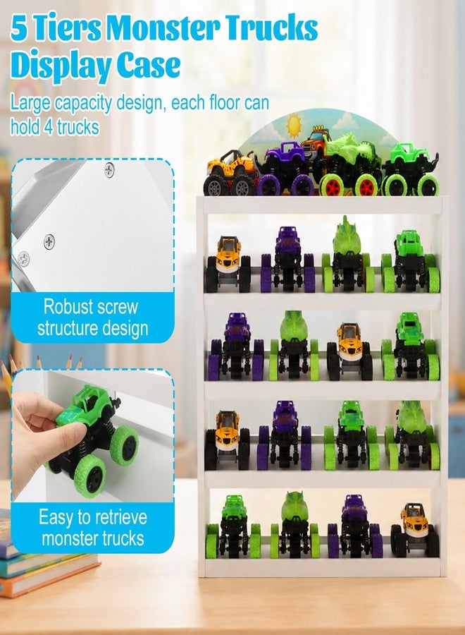 GIASSVIO Wood Monster Truck Storage,5-Tier Monster Trucks Display Case Holds 20 Trucks,Wall Mount Display Shelfr with Cartoon Pattern Top as Birthday for Kids Collectors - Image 3