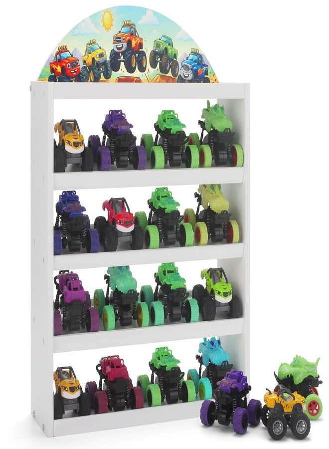 GIASSVIO Wood Monster Truck Storage,5-Tier Monster Trucks Display Case Holds 20 Trucks,Wall Mount Display Shelfr with Cartoon Pattern Top as Birthday for Kids Collectors - Image 1
