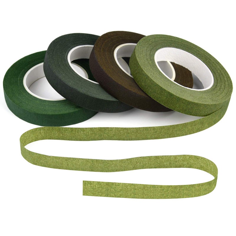KUUQA 4 Rolls 12 Wide Floral Tapes for Bouquet Stem Wrapping and Floral CraftsWedding BouquetDark GreenLight GreenGrass GreenDark Brown