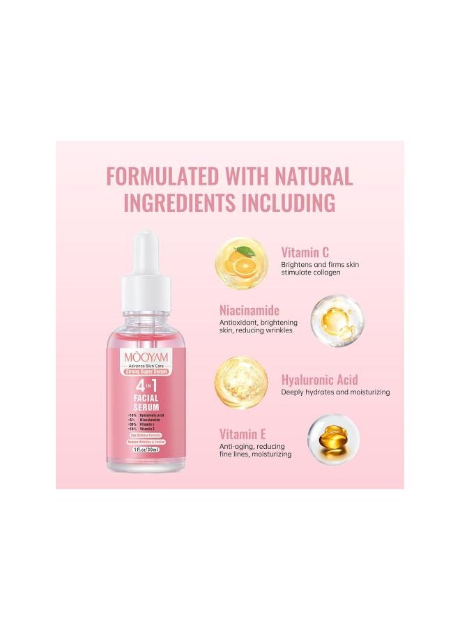Generic - 4 in 1 Vitamin C Facial Serums with Hyaluronic Acid, Vitamin E, Niacinamide, Brightening Vitamin C Face Serum for Dull Dry Skin, Anti Aging Facial Serum for Dark Spots, Fine Lines & Wrinkles, 1 Fl Oz - Image 1