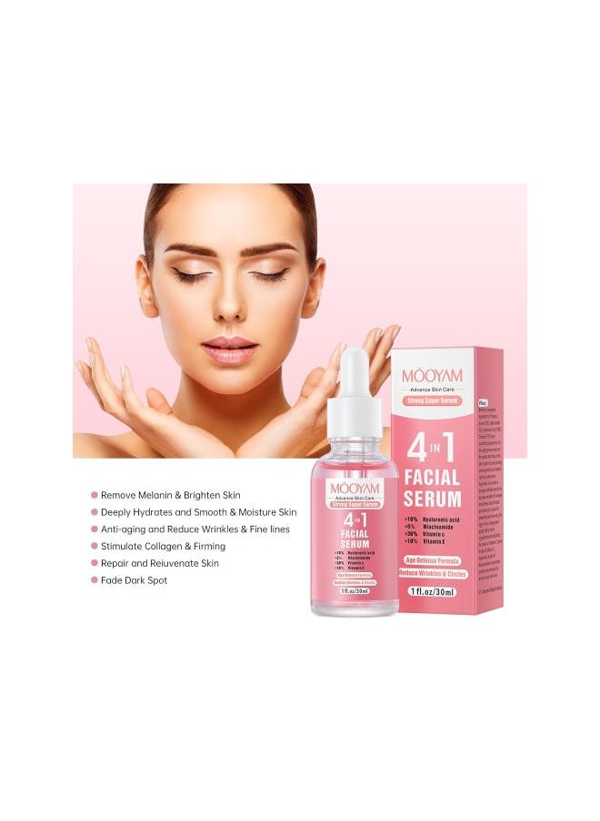 Generic - 4 in 1 Vitamin C Facial Serums with Hyaluronic Acid, Vitamin E, Niacinamide, Brightening Vitamin C Face Serum for Dull Dry Skin, Anti Aging Facial Serum for Dark Spots, Fine Lines & Wrinkles, 1 Fl Oz - Image 1