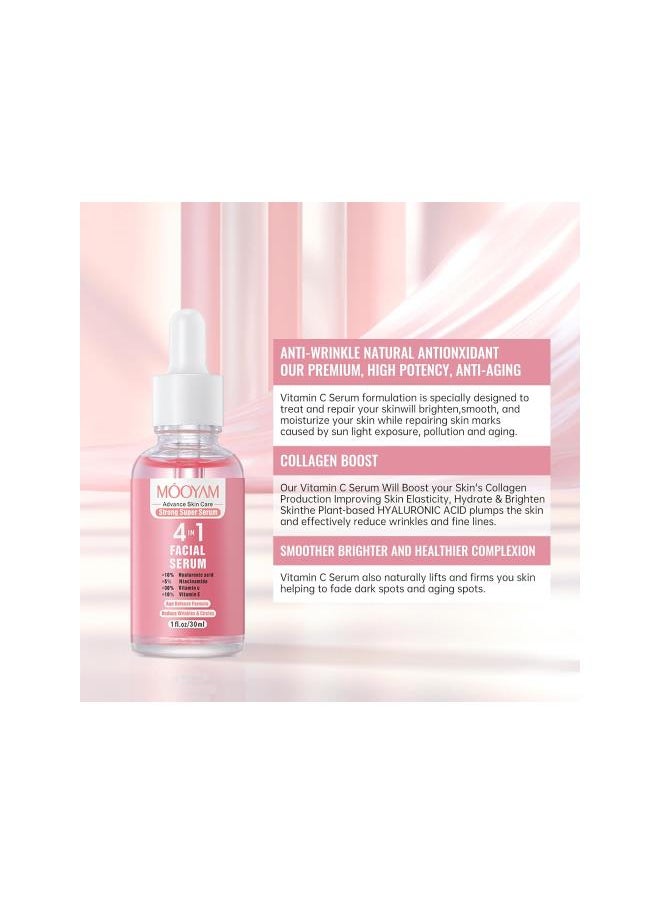 Generic - 4 in 1 Vitamin C Facial Serums with Hyaluronic Acid, Vitamin E, Niacinamide, Brightening Vitamin C Face Serum for Dull Dry Skin, Anti Aging Facial Serum for Dark Spots, Fine Lines & Wrinkles, 1 Fl Oz - Image 1