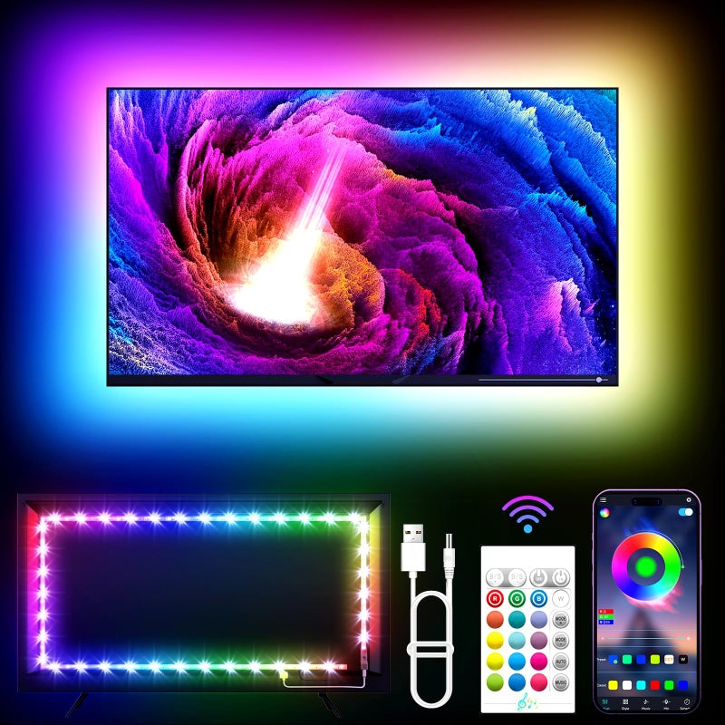 KANTUTOE TV LED Lights 115ft LED Lights for 3255 Inch TV RGB TV Backlight Behind with Remote Music Sync Bluetooth APP Control Strip Lights USB Powered for Bedroom PC Gaming Monitor