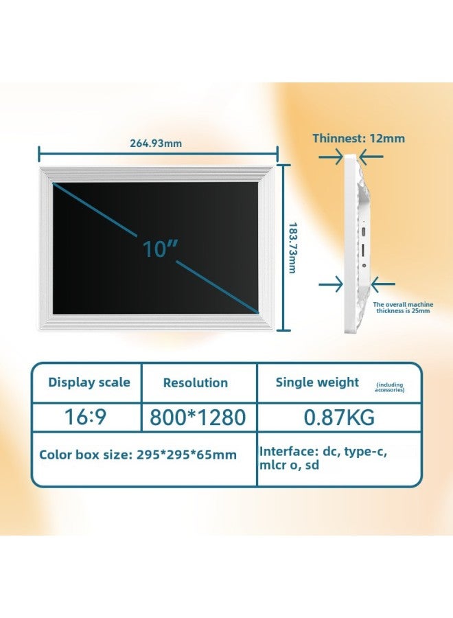 Direct White LCD Digital Photo Frame 10 Inch Charging Electronic Album Creative Desktop Ornaments Video Pictures-Color:10.1inch Touch Screen 32g Memory [white] - Image 1