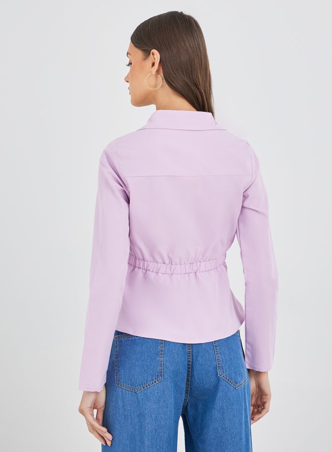 ستايلي قميص بأكمام طويلة من ستايلي بتصميم ملتف بلون سادة - Image 4