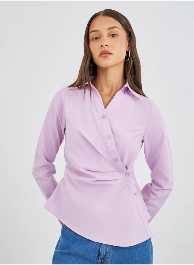 ستايلي Styli Solid Wrap Long Sleeve Shirt