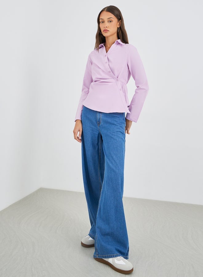 Styli Solid Wrap Long Sleeve Shirt - Image 2