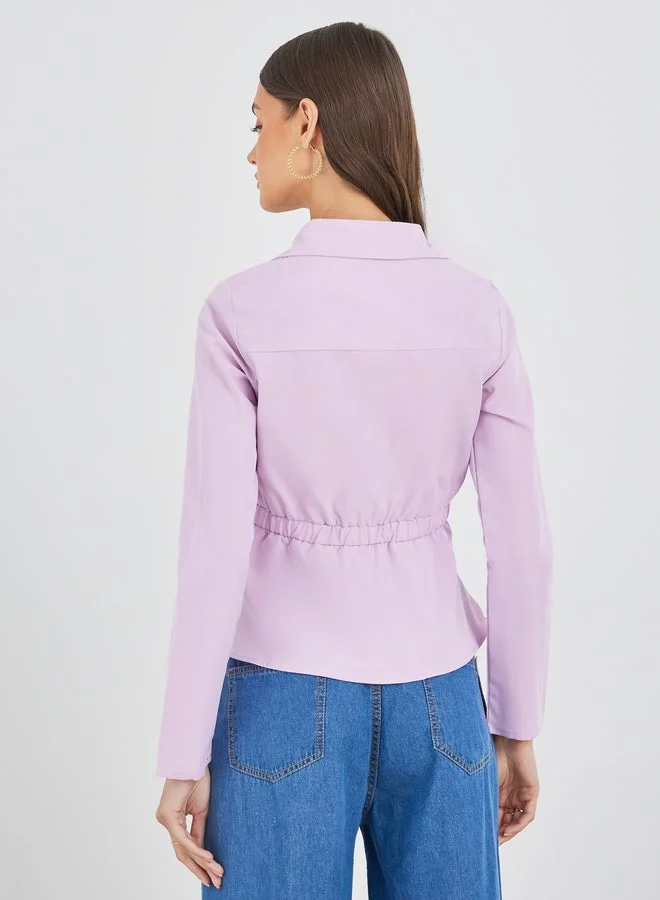 Styli Purple Styli Solid Wrap Long Sleeve Shirt for Women | Best Price UAE