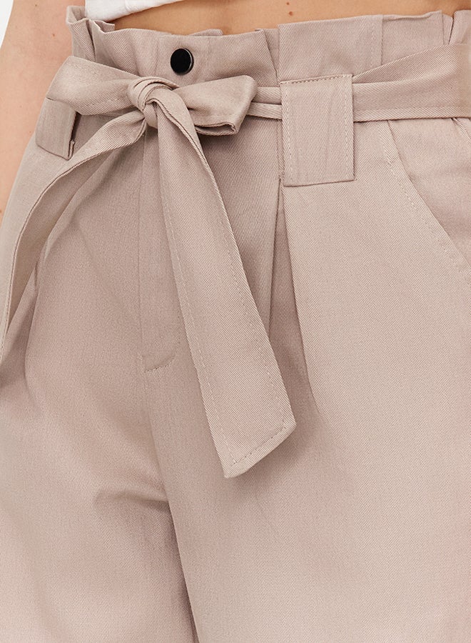trendyol Beige Carrot Pattern Belted Woven Trousers TWOSS24PL00058  - Image 5
