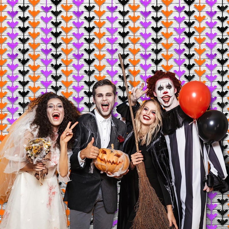 HALOGATE Halloween Party Decorations,2 Pack Orange Purple Black Bats Metallic Foil Fringe Curtains, 3.3 X 6.6 Ft Photo Booth Props Streamers Backdrop for Halloween Holiday Birthday Haunted House Decor - Image 5
