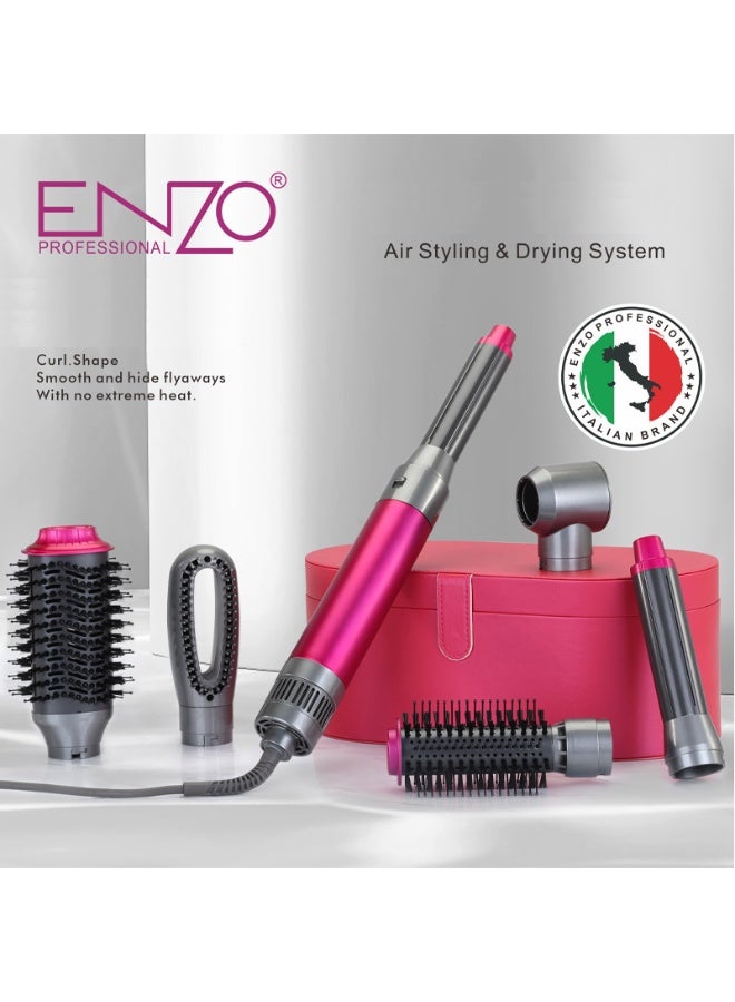إنزو مجموعة 1Belle EN-4133 فرشاة الهواء الساخن بالأشعة تحت الحمراء 6 في 1 – أداة تصفيف شعر احترافية مع رؤوس قابلة للتغيير، فرشاة تجفيف للشعر الطويل، باللون الوردي والمرجاني - Image 2