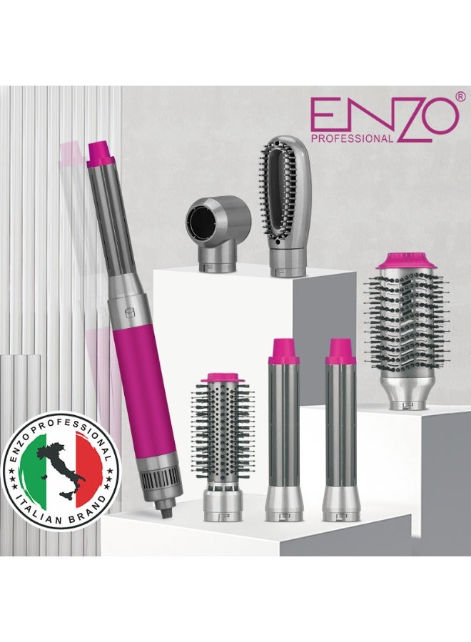 إنزو مجموعة 1Belle EN-4133 فرشاة الهواء الساخن بالأشعة تحت الحمراء 6 في 1 – أداة تصفيف شعر احترافية مع رؤوس قابلة للتغيير، فرشاة تجفيف للشعر الطويل، باللون الوردي والمرجاني - Image 4