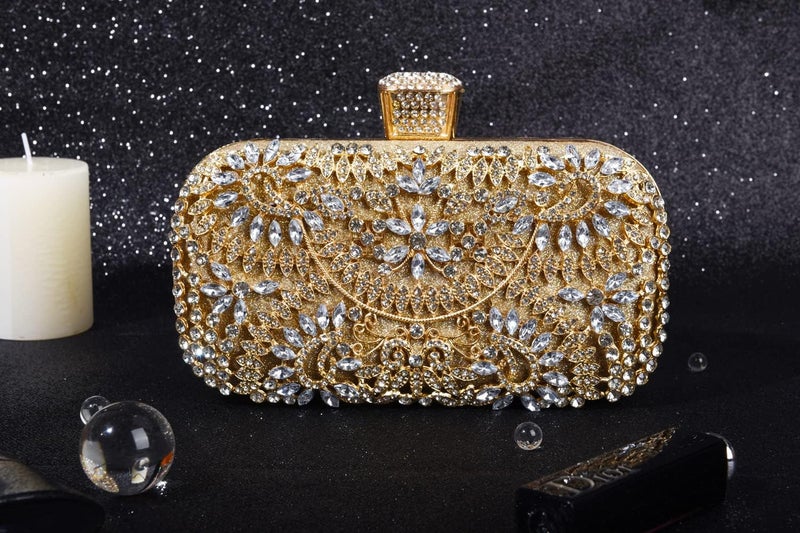 Covelin Women's Rhinestone Decorated Evening Bag, Tote Shoulder Crossbody Handbag with Chain Golden - Image 2