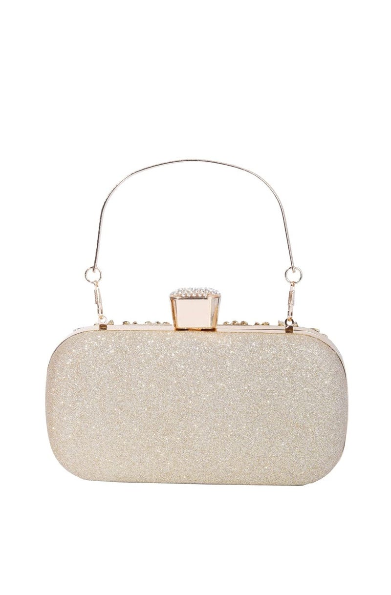 Covelin Women's Rhinestone Decorated Evening Bag, Tote Shoulder Crossbody Handbag with Chain Golden - Image 5