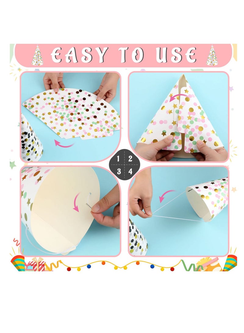 KASTWAVE Birthday Party Hats 18 Pcs Assorted Paper Birthday Hat for Kids Happy Birthday Cone Hats Art Craft Caps Decorations Supplies for Funny Birthday Baby Shower Jamboree Party Favors Photo Props, 9 Designs - Image 3