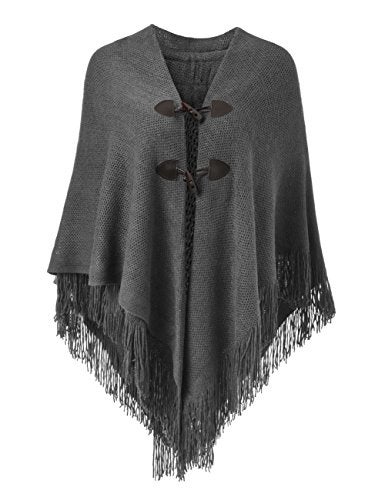 Ferand Shawl Wraps for Women – Toggle Closure, Elegant Fringe Shawl for Travel, Work, or Casual Outfits, Perfect for Fall Layering, Dark grey - Image 1