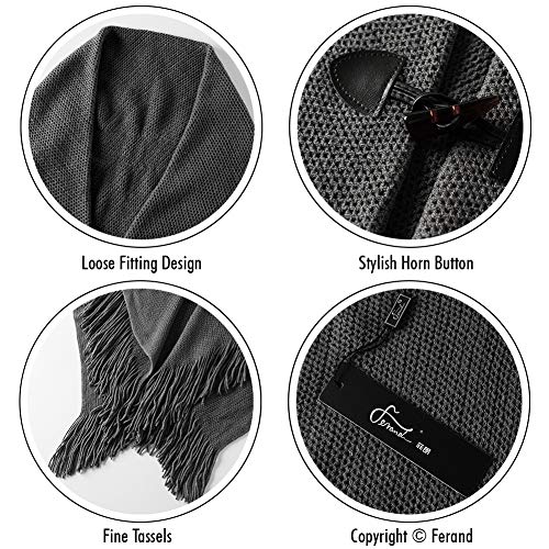 Ferand Shawl Wraps for Women – Toggle Closure, Elegant Fringe Shawl for Travel, Work, or Casual Outfits, Perfect for Fall Layering, Dark grey - Image 4