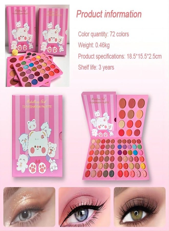 فيروني مجموعة ظلال العيون الكبيرة ثلاثية الطبقات من فيروني، 72 لونًا، لون البصل الذهبي، ظلال عيون مطفية، أحمر خدود، مجموعة ظلال عيون متكاملة، مجموعة مكياج مسرحي بلمسة لامعة دقيقة - Image 3