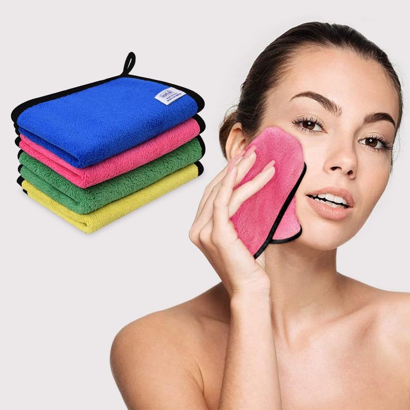 iota iota Microfiber Reusable Makeup Remover Cloth for Face Eyes Lips Replace 5000 Makeup Wipes  500 GSM 20x30cm  Safe for All Skin Types Pack of 4  - Image 1