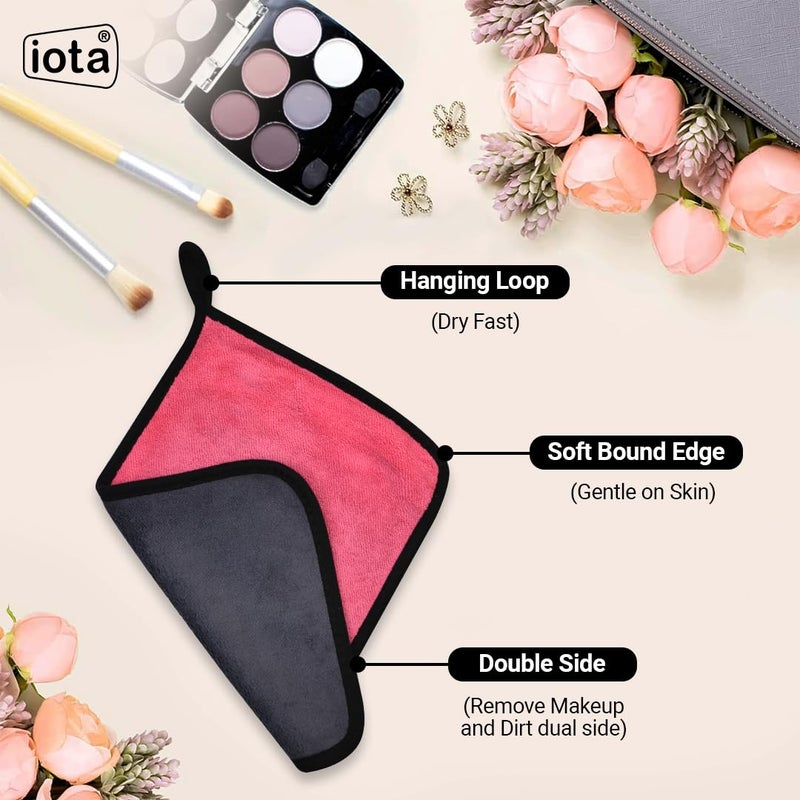 iota iota Microfiber Reusable Makeup Remover Cloth for Face Eyes Lips Replace 5000 Makeup Wipes  500 GSM 20x30cm  Safe for All Skin Types Pack of 4  - Image 3