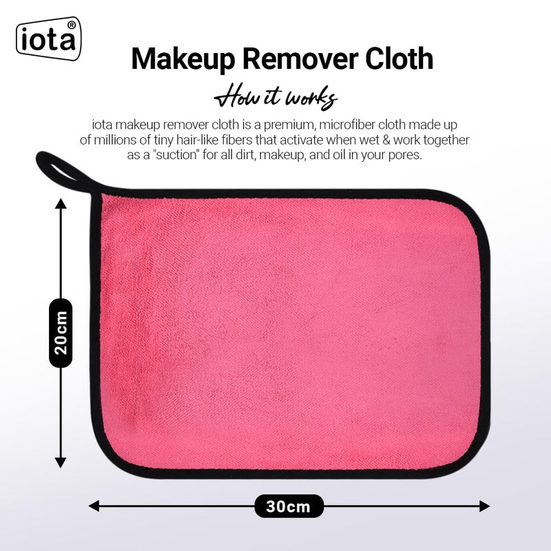 iota iota Microfiber Reusable Makeup Remover Cloth for Face Eyes Lips Replace 5000 Makeup Wipes  500 GSM 20x30cm  Safe for All Skin Types Pack of 4  - Image 2