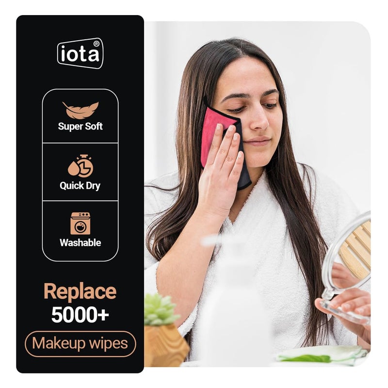iota iota Microfiber Reusable Makeup Remover Cloth for Face Eyes Lips Replace 5000 Makeup Wipes  500 GSM 20x30cm  Safe for All Skin Types Pack of 4  - Image 5