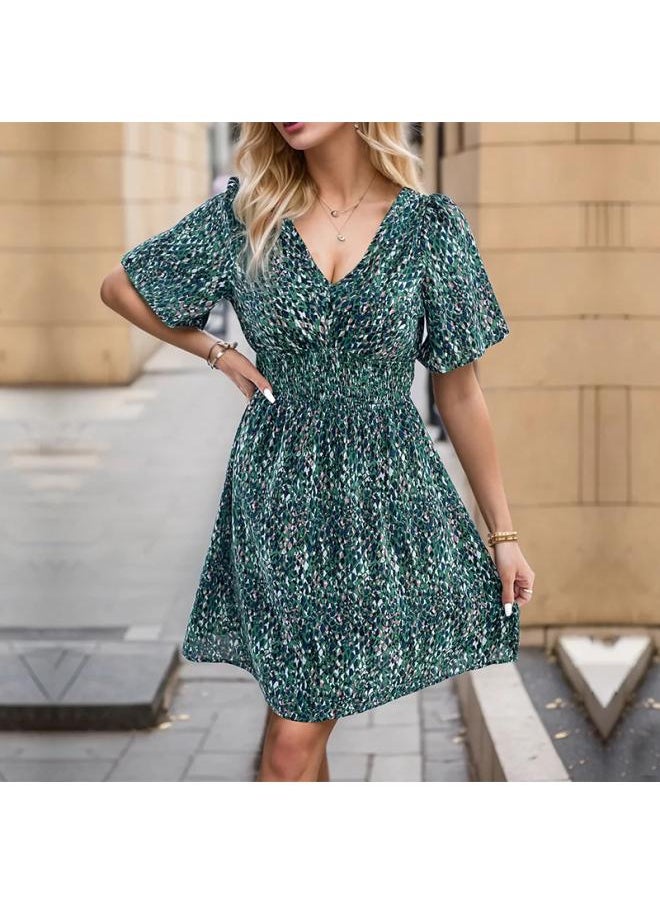 Generic - European And American Women's Summer Popular Elegant Women's Dress V-neck Backless High Waist Dress - Image 1