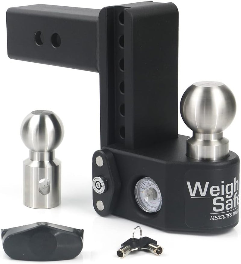 Weigh Safe Adjustable Trailer Hitch Ball Mount - 6" Adjustable Drop Hitch for 2.5" Receiver - Premium Heavy Duty Steel Trailer Tow Hitch with Built in Weight Scale for Anti Sway - 22,000 GTW - Image 4