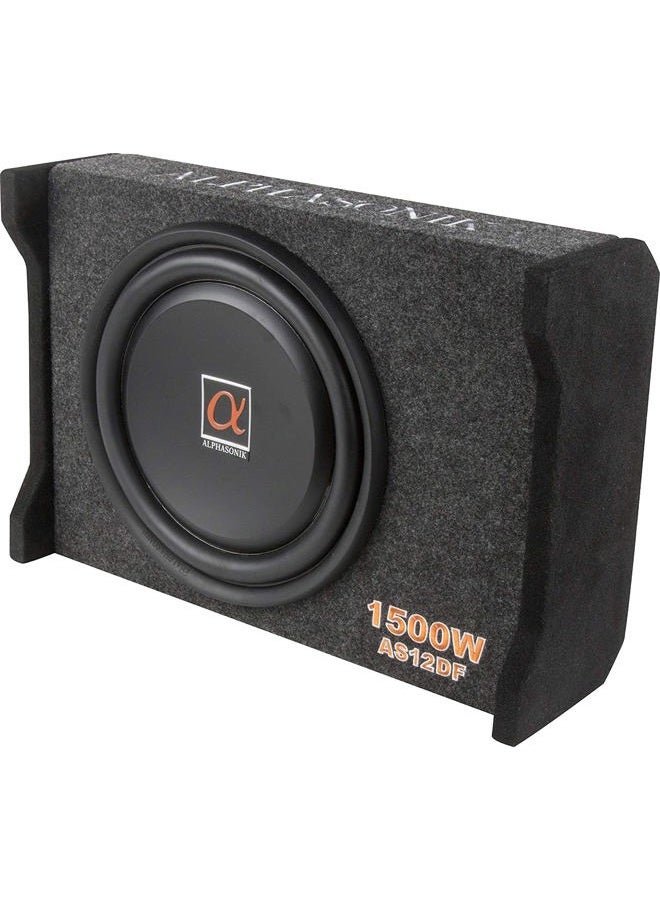 Alphasonik AS12DF 12'' 1500 Watts 4-Ohm Down Fire Shallow Mount Flat Enclosed Under Seat Subwoofer for Tight Spaces in Cars and Trucks, Slim Thin Loaded Air Tight Sealed Bass Enclosure - Image 1