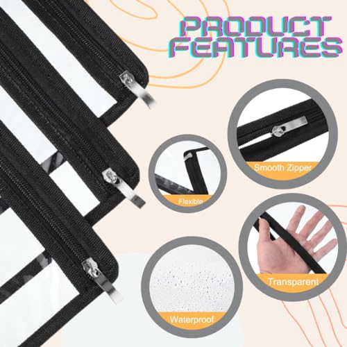 Lify Clear Zipper Waterproof Pouches Pencil Pouchs Makeup Pouch Envelopes Folder Storage Multi Purpose Pouch Organization Bags, Office Supplies- 4 Piece Pack (Black- 4Piece) - Image 3