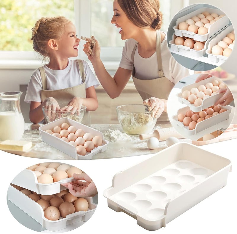 comfrt 2PCS Large Capacity Eggs Holder for Refrigerator - Stackable 15-Grid Eggs Fresh Storage Box for Fridge, Eggs Storage Container Organizer Bin Fridge Organizers and Storage - Image 3