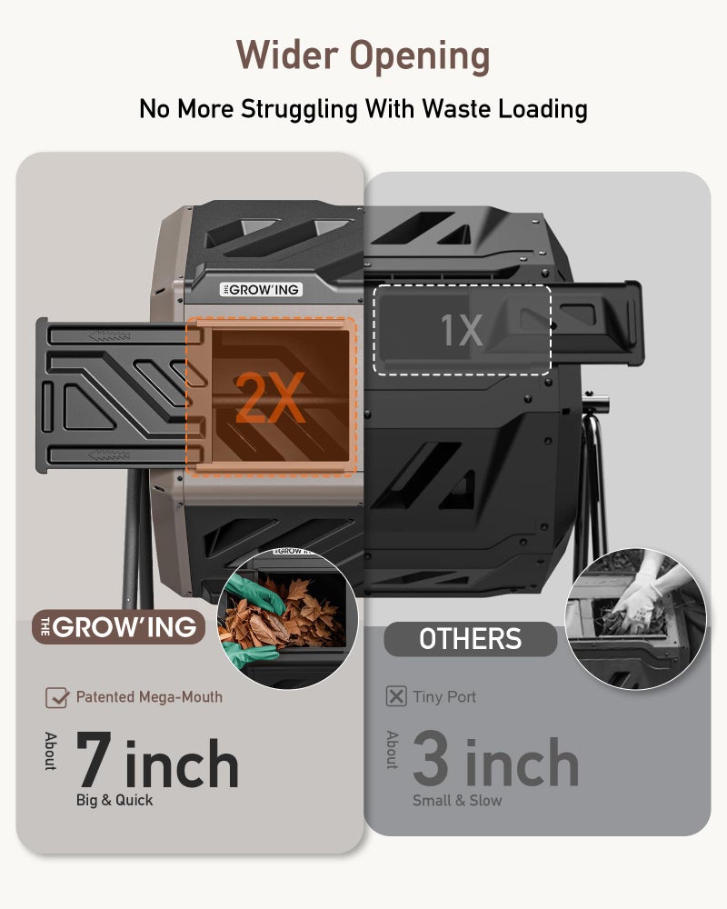 THE GROW'ING THEGROW'ING Updated 43 Gallon Compost Bin Outdoor, Fast Assemble Tumbling Composter, Dual Chamber Composter Tumbler, Rotating Compost Bin for Outside, Backyard, Garden and Yard, Coffee - Image 3