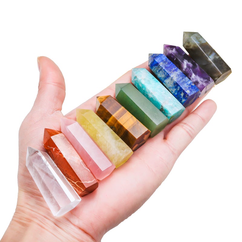 Apengshi Apengshi 10pcs Healing Crystal Tower Set 157196 Natural Crystal Wand Clear Quartz Red Jasper Rose Quartz 6 Faceted Crystals Point Chakra Stone Kit Home Decor Gift Box 