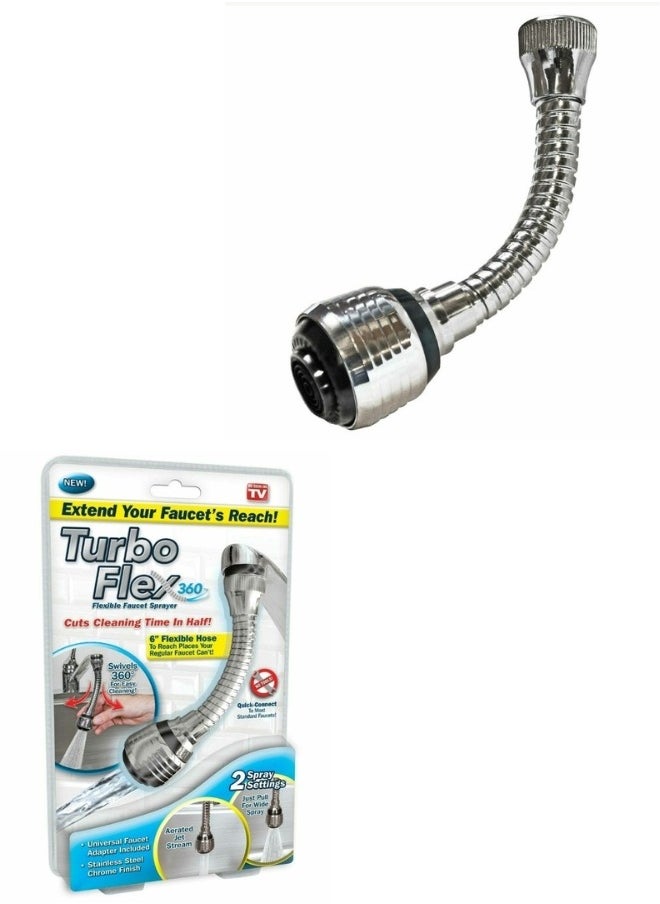 Turbo Flex 360 Flexible Faucet Sprayer Rotates 360 Degrees For Easy Cleaning Silver  - Image 1
