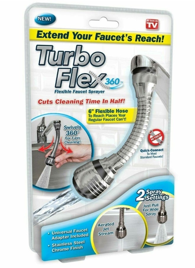 Turbo Flex 360 Flexible Faucet Sprayer Rotates 360 Degrees For Easy Cleaning Silver  - Image 2