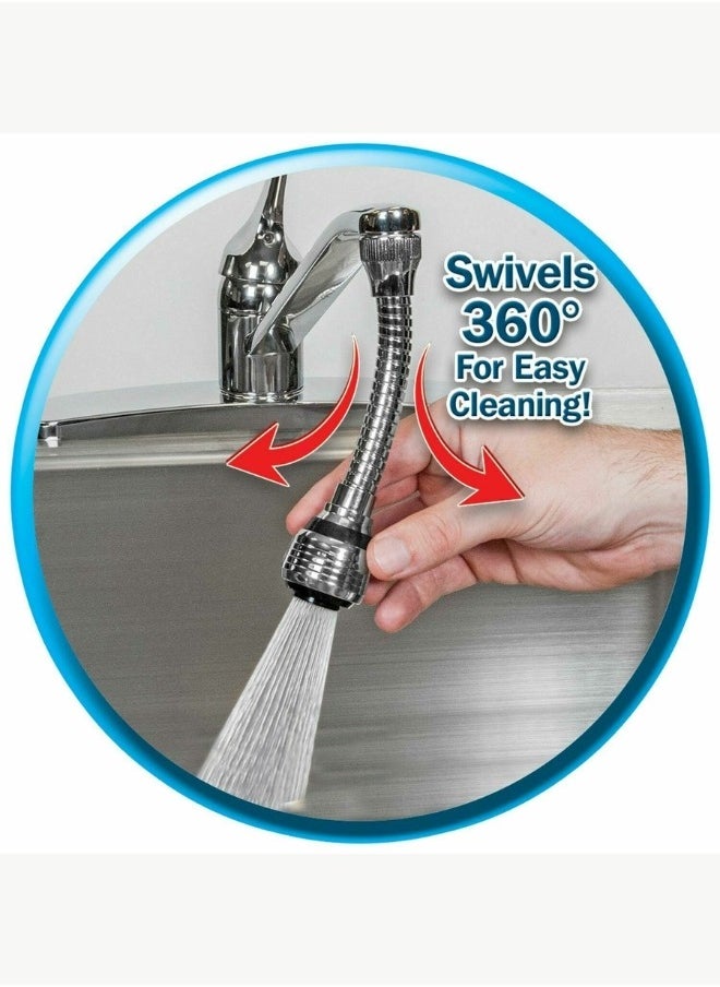 Turbo Flex 360 Flexible Faucet Sprayer Rotates 360 Degrees For Easy Cleaning Silver  - Image 4