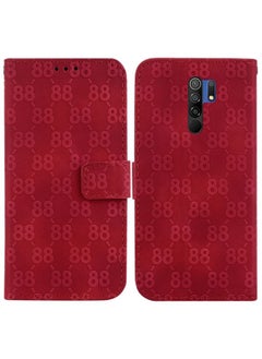 HuHa Case Cover For Xiaomi Redmi 9/9 Prime / Poco M2 Double 8-shaped Embossed Leather Phone Case Red 