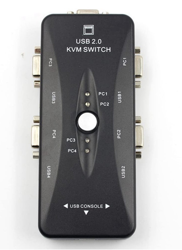 Generic - 4-Port USB 2.0 KVM Switch Box with 4 KVM Ports + 4 KVM Cables, Keyboard, VGA & SVGA Monitor for PC & Laptop - Image 1