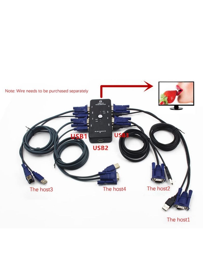 Generic - 4-Port USB 2.0 KVM Switch Box with 4 KVM Ports + 4 KVM Cables, Keyboard, VGA & SVGA Monitor for PC & Laptop - Image 1