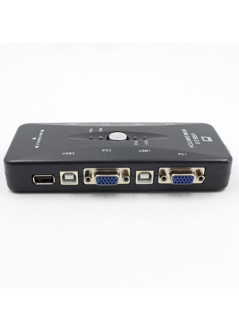 Generic - 4-Port USB 2.0 KVM Switch Box with 4 KVM Ports + 4 KVM Cables, Keyboard, VGA & SVGA Monitor for PC & Laptop - Image 1