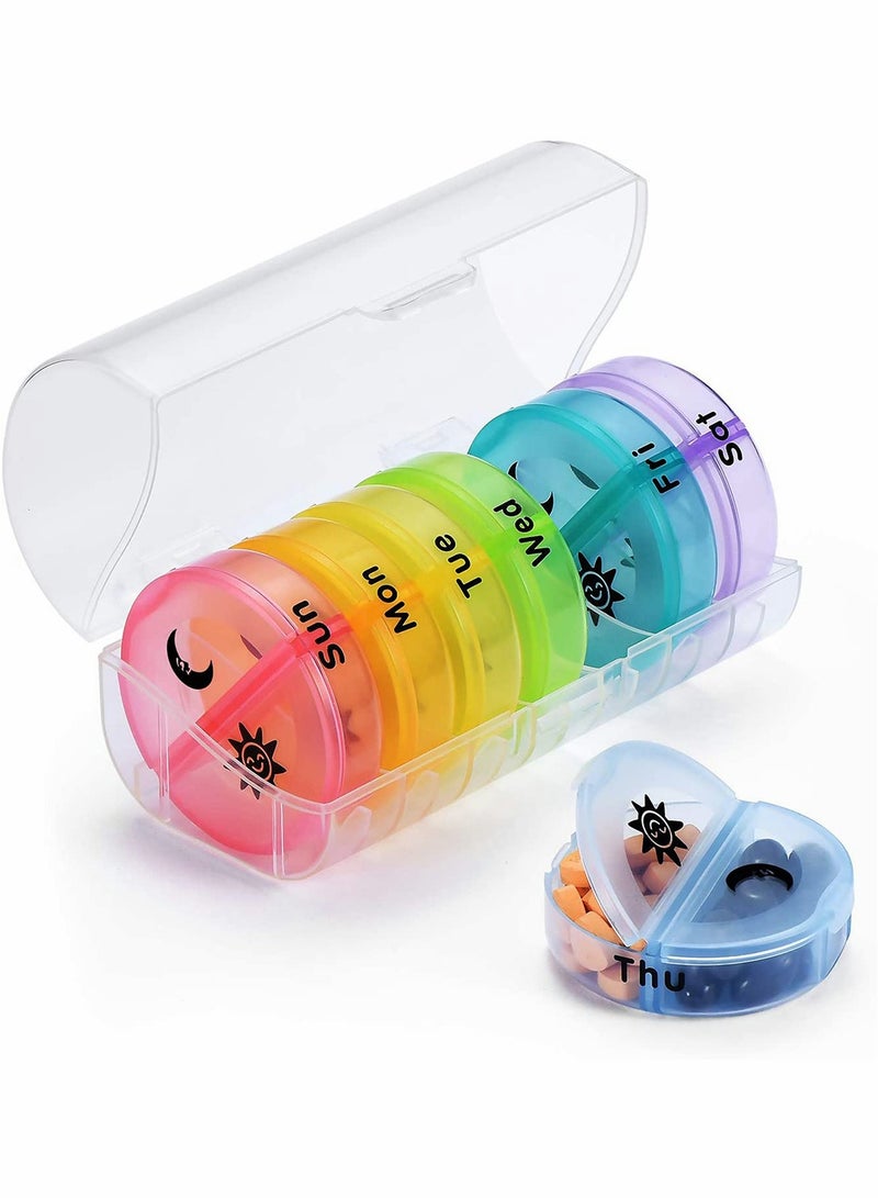 Cobest Weekly Pill Organizer Multicolour, Portable Round Storage Case - Image 1