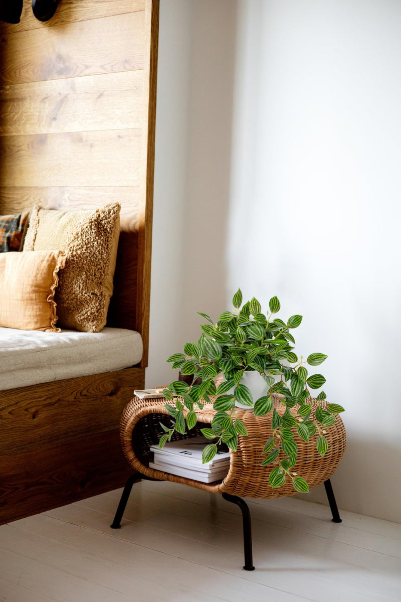 Briful Faux Plants Indoor 17.7in Fake Watermelon Peperomia Plant in Gold Pot with Realistic Silk Green Leaves Artificial Potted Plant for Home Office Table Shelf Desk Modern Room Decor - Image 5