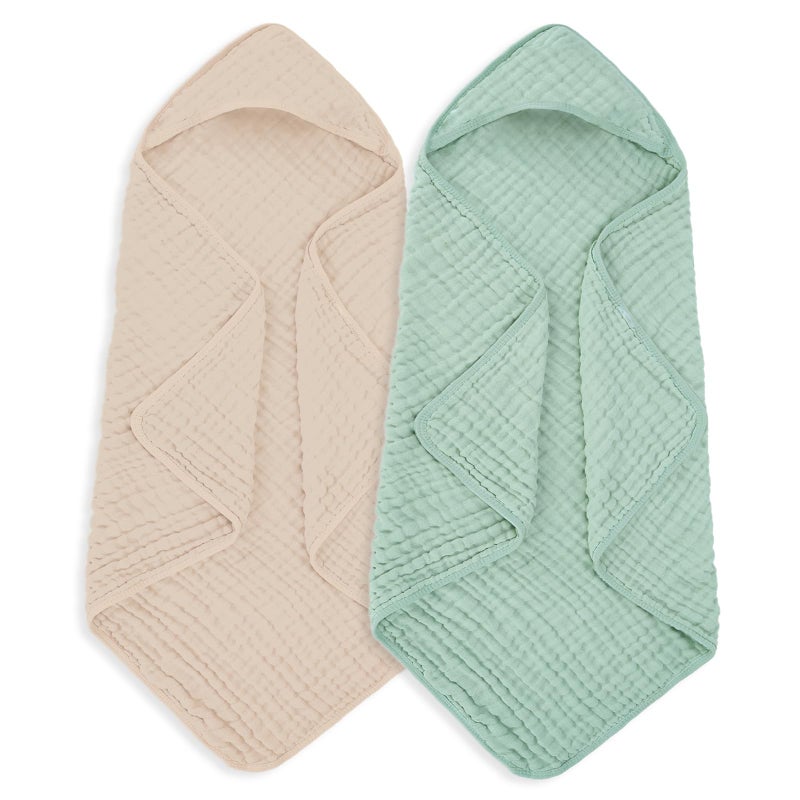 MIGIOL Muslin Hooded Baby Towels 100 Cotton Super Soft Muslin Baby Bath Towel 32 x 32 Inches Suitable for Newborn and Young Children up to 3 Years Old Beige Green - Image 2