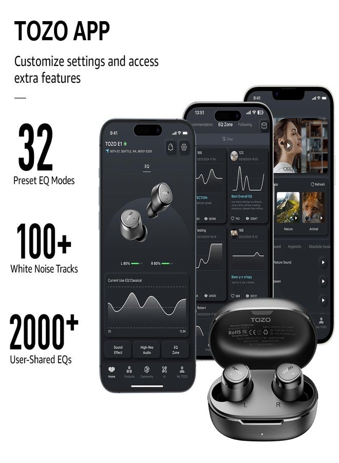 TOZO Wireless Earbuds Build in Mic Clear Calls Ergonomic Light Weight Bluetooth 5.3 in Ear Headphones Waterproof Premium Stereo Sound Ear Buds 30H Playtime with 32 EQs via APP - Image 4
